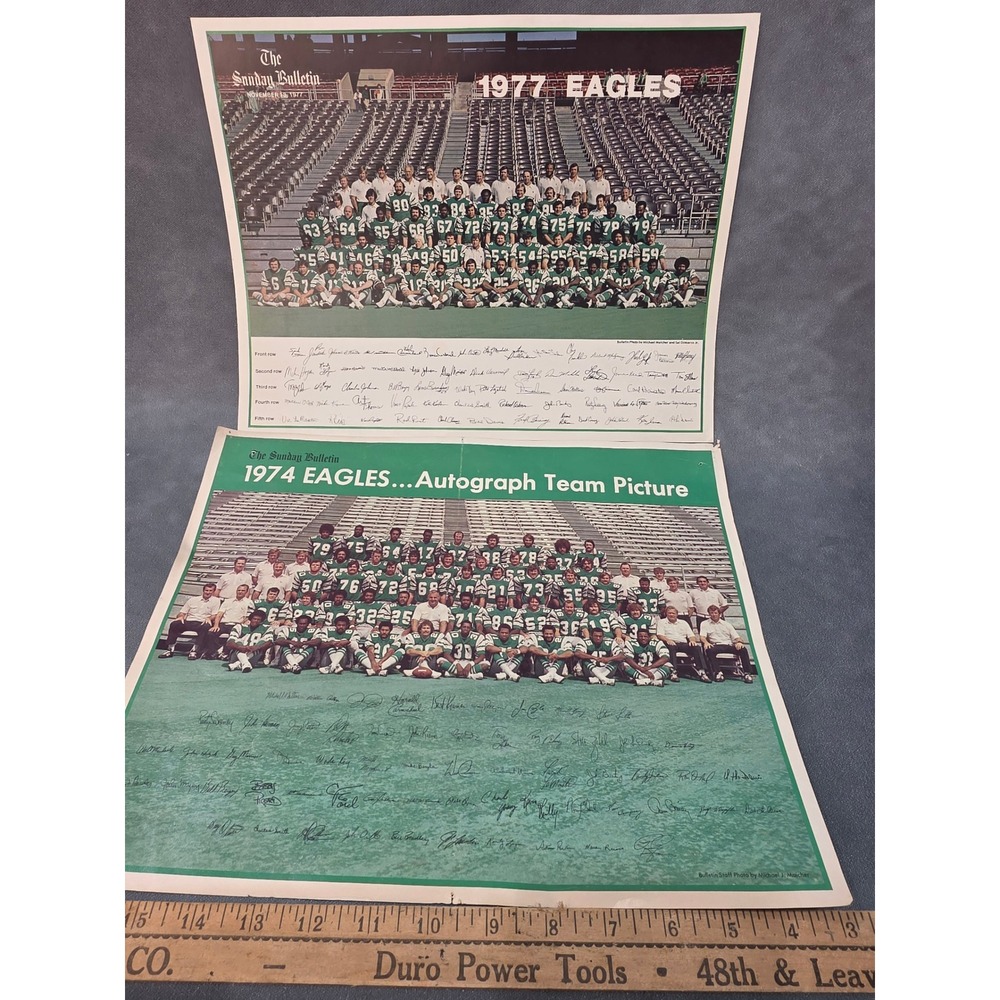 Vintage 1974 1977 Philadelphia Eagles Team Posters The Sunday Bulletin 2pc Set